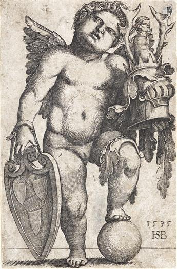 HANS SEBALD BEHAM Female Genius Holding a Coat of Arms * Male Genius Holding a Coat of Arms.